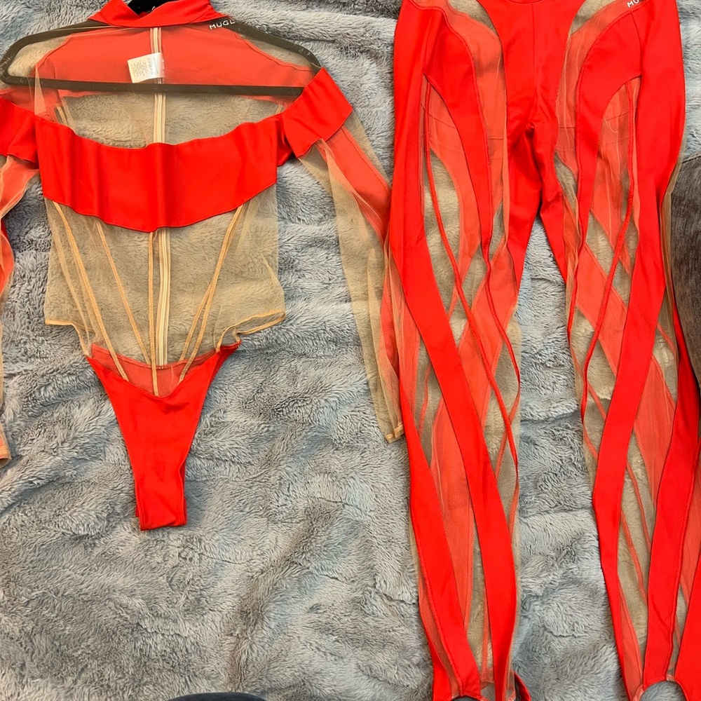 Mugler spiral bodysuit and leggings set